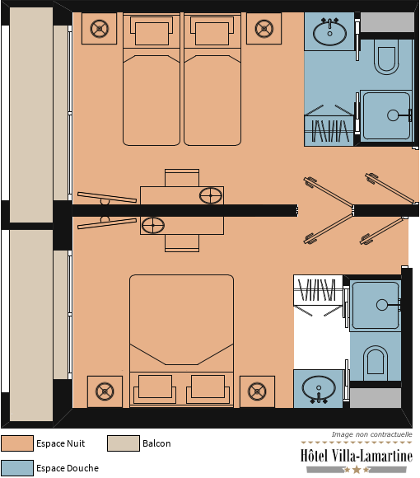 Plan de la Suite Famille de l'Hôtel Villa-Lamartine à Arcachon Centre Ville